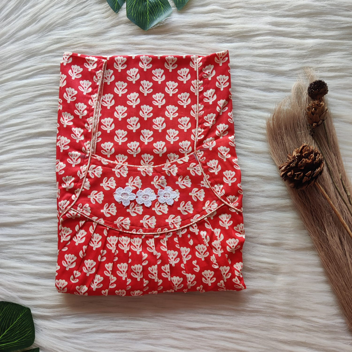 Red Floral Printed Premium Cotton Three Flower Nighty |Free Size | Chest Width 44"| Length 54"-55"