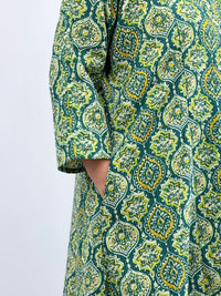 Green Ajrakh Printed Kantha Cotton V - Collar Neck Feeding Kurti Co-ord Set| Palazzo Pant | Free Size