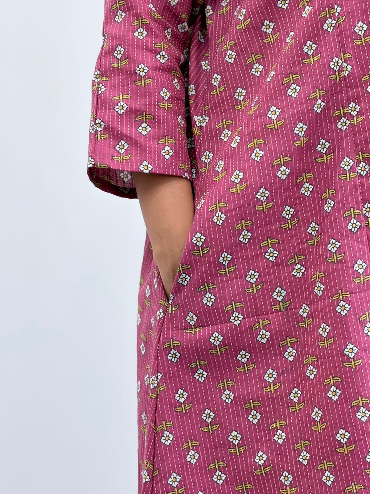 Mauve Floral Printed Kantha Cotton V - Collar Neck Feeding Kurti Co-ord Set| Palazzo Pant | Free Size
