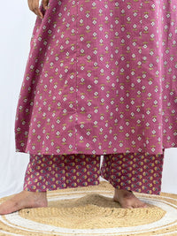 Mauve Floral Printed Kantha Cotton V - Collar Neck Feeding Kurti Co-ord Set| Palazzo Pant | Free Size