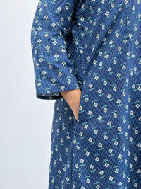 Blue Floral Printed Kantha Cotton V - Collar Neck Feeding Kurti Co-ord Set| Palazzo Pant | Free Size
