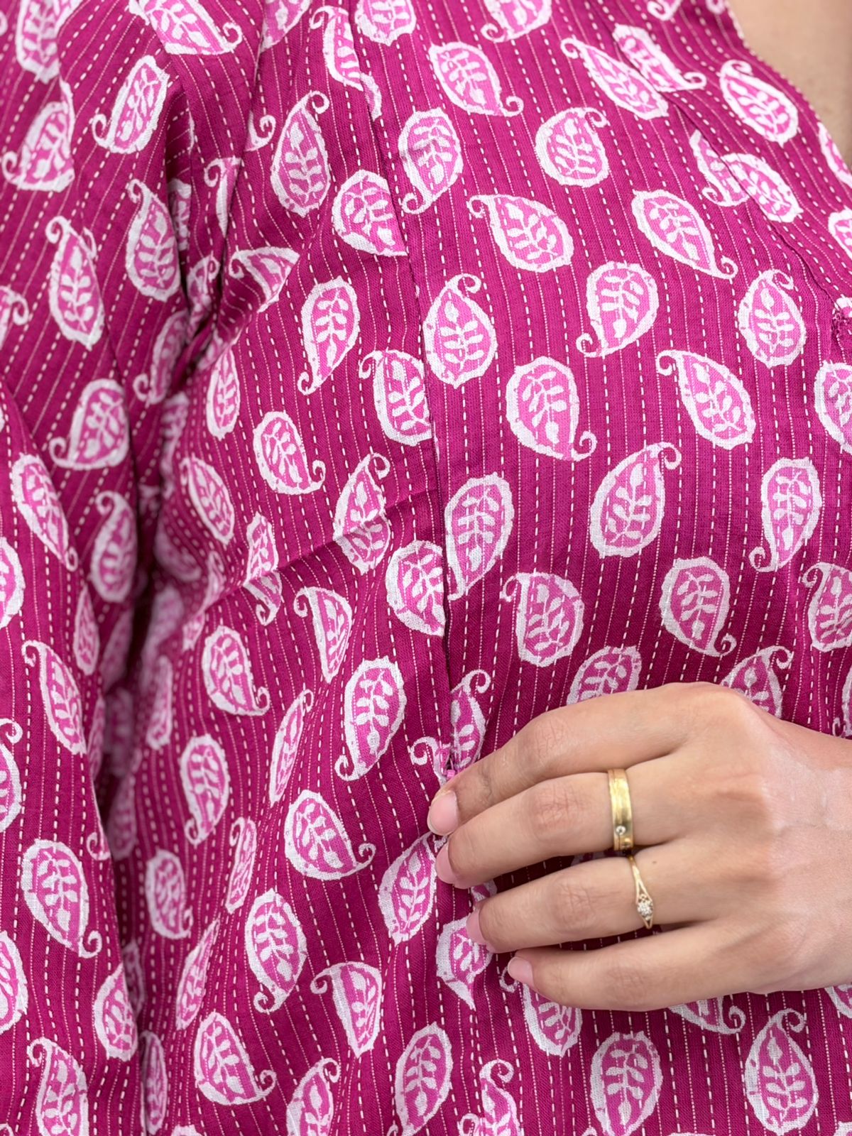Purple Printed Kantha Cotton V - Collar Neck Feeding Kurti Co-ord Set| Palazzo Pant | Free Size