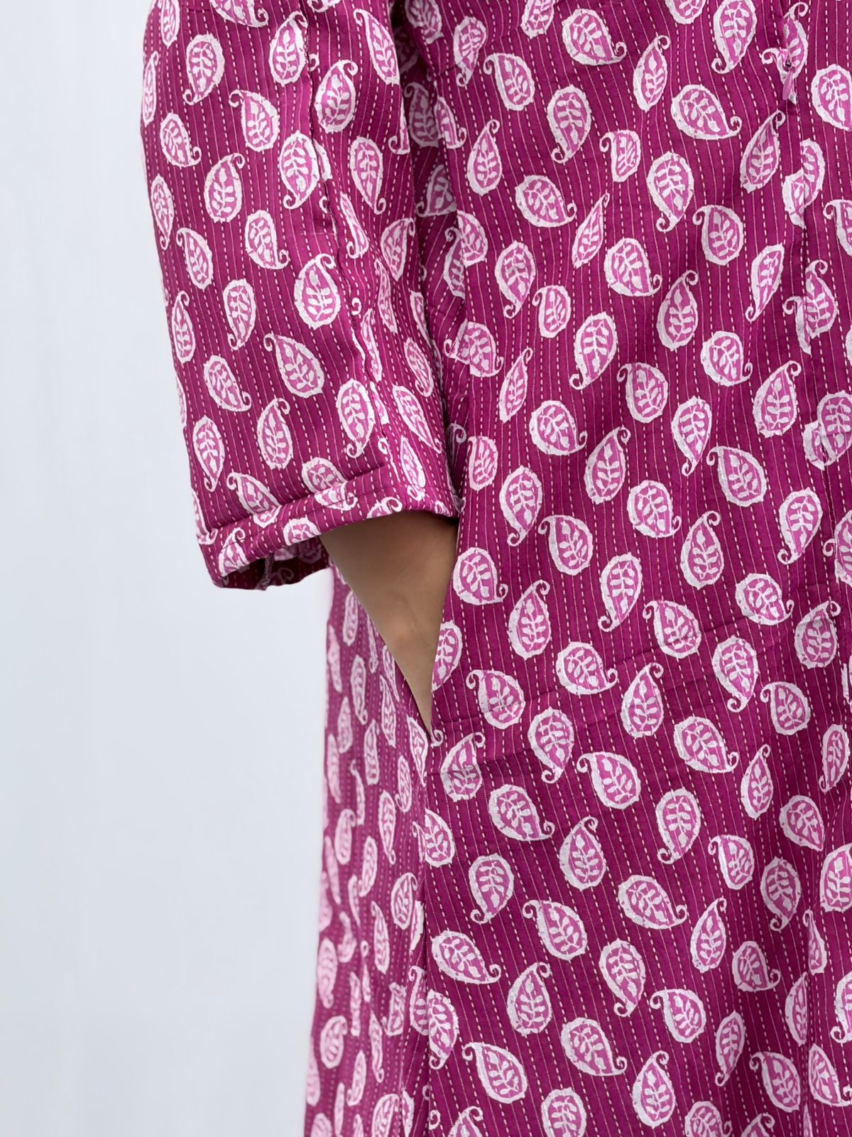 Purple Printed Kantha Cotton V - Collar Neck Feeding Kurti Co-ord Set| Palazzo Pant | Free Size