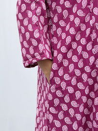 Purple Printed Kantha Cotton V - Collar Neck Feeding Kurti Co-ord Set| Palazzo Pant | Free Size