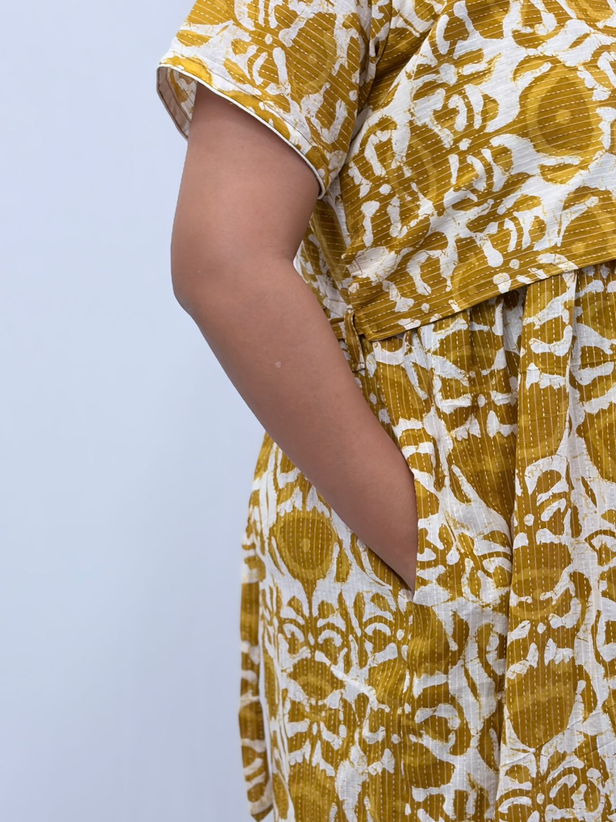 Yellow Floral Printed Kantha Cotton Buttonless Zipless Short Maternity Nighty | Free Size |
