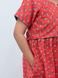 Peach Floral Printed Kantha Cotton Buttonless Zipless Short Maternity Nighty | Free Size |
