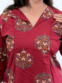 Maroon Floral Printed Cambric Cotton Feeding Co ord Set| Palazzo Pant | Free Size