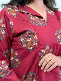 Maroon Floral Printed Cambric Cotton Feeding Co ord Set| Palazzo Pant | Free Size