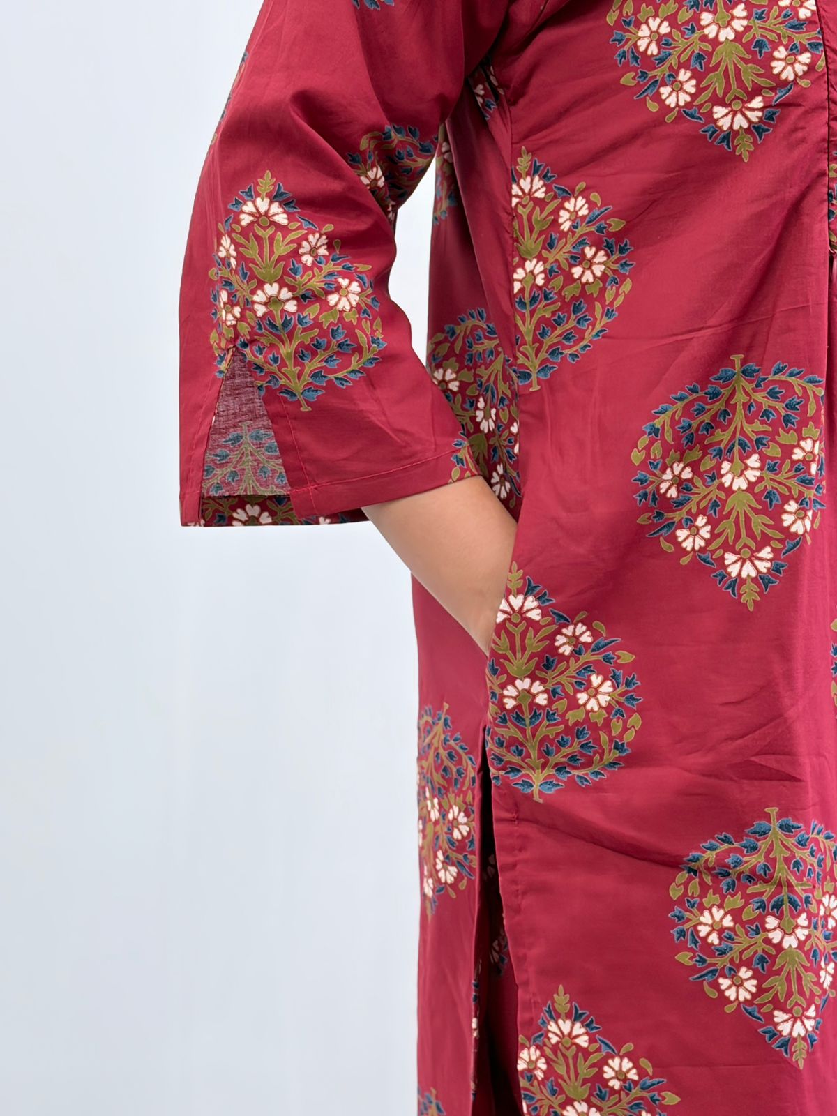 Maroon Floral Printed Cambric Cotton Feeding Co ord Set| Palazzo Pant | Free Size