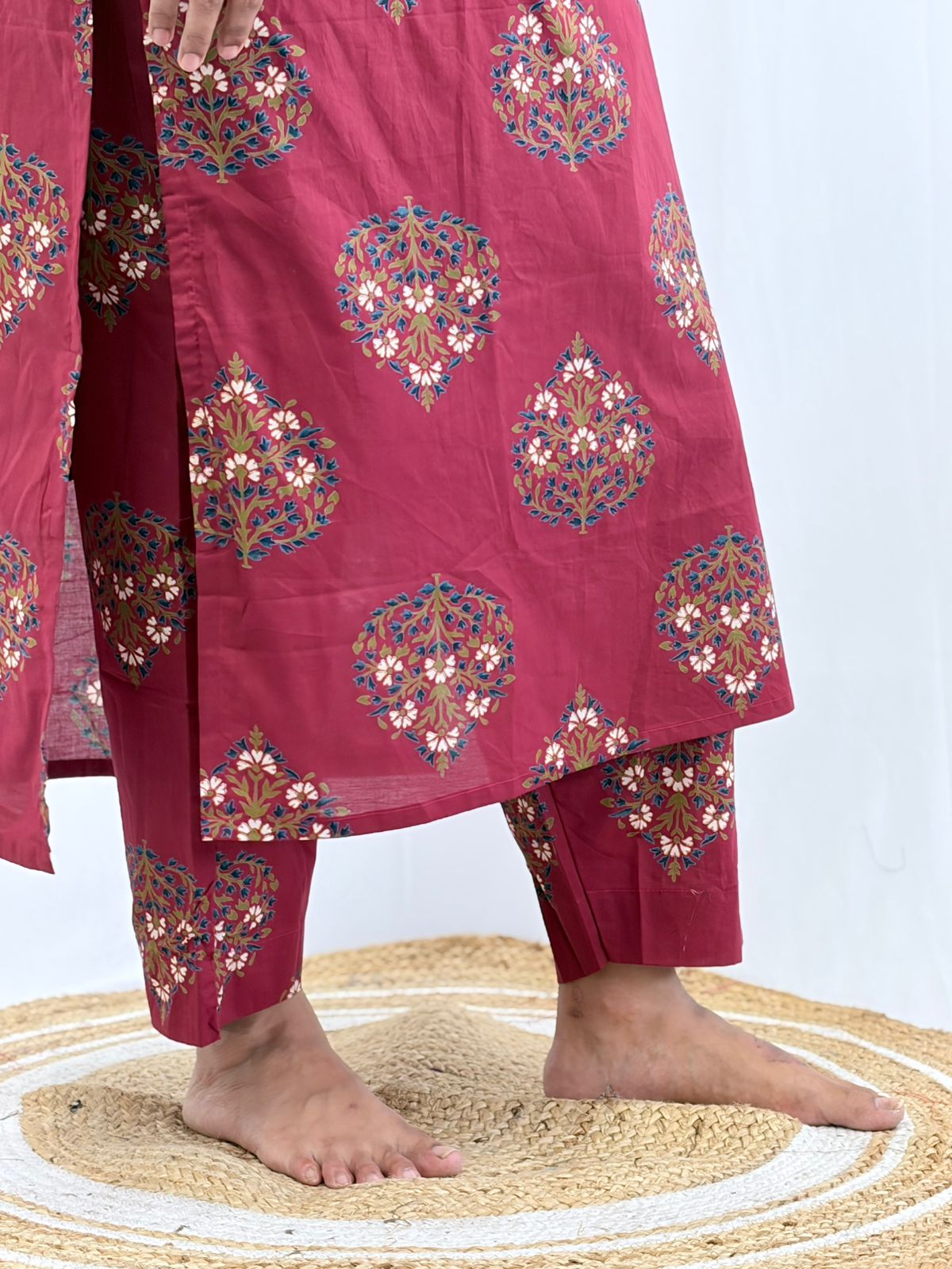 Maroon Floral Printed Cambric Cotton Feeding Co ord Set| Palazzo Pant | Free Size