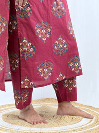 Maroon Floral Printed Cambric Cotton Feeding Co ord Set| Palazzo Pant | Free Size