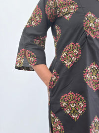 Black Floral Printed Cambric Cotton Feeding Co ord Set| Palazzo Pant | Free Size