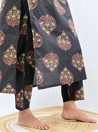 Black Floral Printed Cambric Cotton Feeding Co ord Set| Palazzo Pant | Free Size