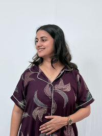 Wine Printed Alpine Full Open Long Polo Shirt Dress | Side Pocket | Free Size | Chest Width 44″| Length 44″