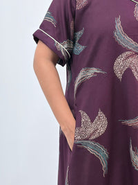 Wine Printed Alpine Full Open Long Polo Shirt Dress | Side Pocket | Free Size | Chest Width 44″| Length 44″