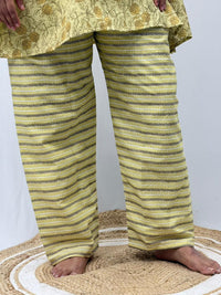 Pale Yellow Floral Printed Kantha Cotton Feeding Kaftan Loungewear Pyjama Set | Free Size