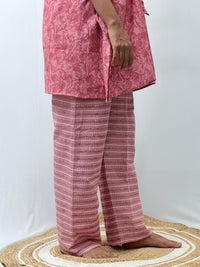 Pastel Pink Floral Printed Kantha Cotton Feeding Kaftan Loungewear Pyjama Set | Free Size