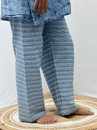 Pastel Blue Floral Printed Kantha Cotton Feeding Kaftan Loungewear Pyjama Set | Free Size