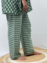 Green Kalamkari Printed Kantha Cotton Feeding Kaftan Loungewear Pyjama Set | Free Size