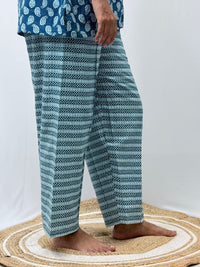 Blue Kalamkari Printed Kantha Cotton Shirt Pyjama Set | Free Size |