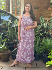 Mauve Floral Rayon Sleeveless Maxi Dress| Free Size | Chest Width 44″| Length 52″
