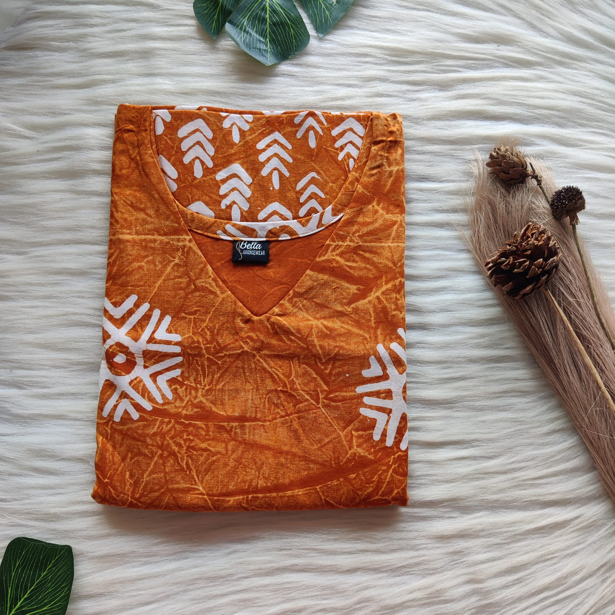 Orange Printed Cotton Non Feeding Kaftan | Free Size | Chest Width 44″| Length 56″