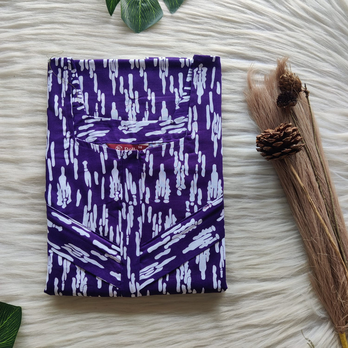 Purple And White Printed Premium Cotton Horizontal Zip Feeding Nighty | Free Size | Chest Width 44″| Length 54″-56″|