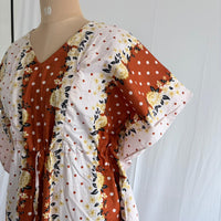 Brown And White Dot Printed Premium Cotton Feeding Kaftan | Free Size | Chest Width 44″| Length 56″