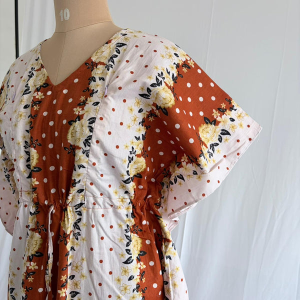 Brown And White Dot Printed Premium Cotton Feeding Kaftan | Free Size | Chest Width 44″| Length 56″