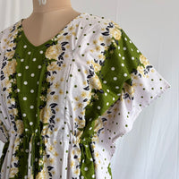 Green And White Dot Printed Premium Cotton Feeding Kaftan | Free Size | Chest Width 44″| Length 56″