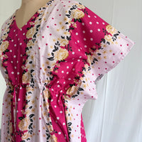 Pink And White Dot Printed Premium Cotton Feeding Kaftan | Free Size | Chest Width 44″| Length 56″