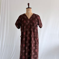 Coffee Brown Printed V-Neck Alfine Churidar Cut Nighty | Free Size | Chest Width 44″| Length 56″