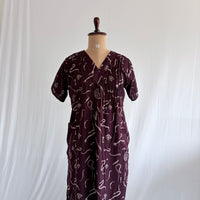 Wine Printed V-Neck Alfine Churidar Cut Nighty | Free Size | Chest Width 44″| Length 56″