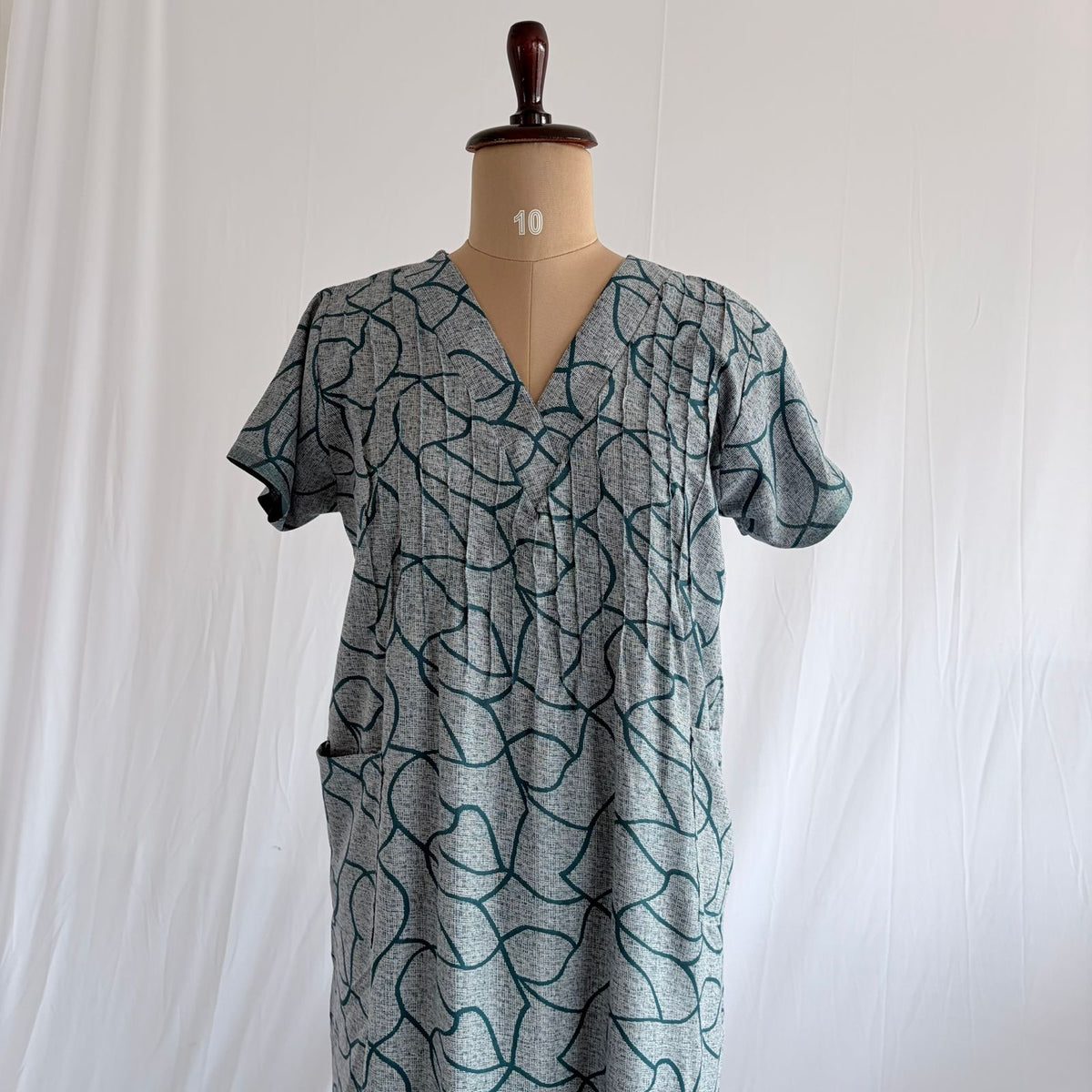Blue Printed V-Neck Alfine Churidar Cut Nighty | Free Size | Chest Width 44″| Length 56″
