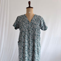 Blue Printed V-Neck Alfine Churidar Cut Nighty | Free Size | Chest Width 44″| Length 56″