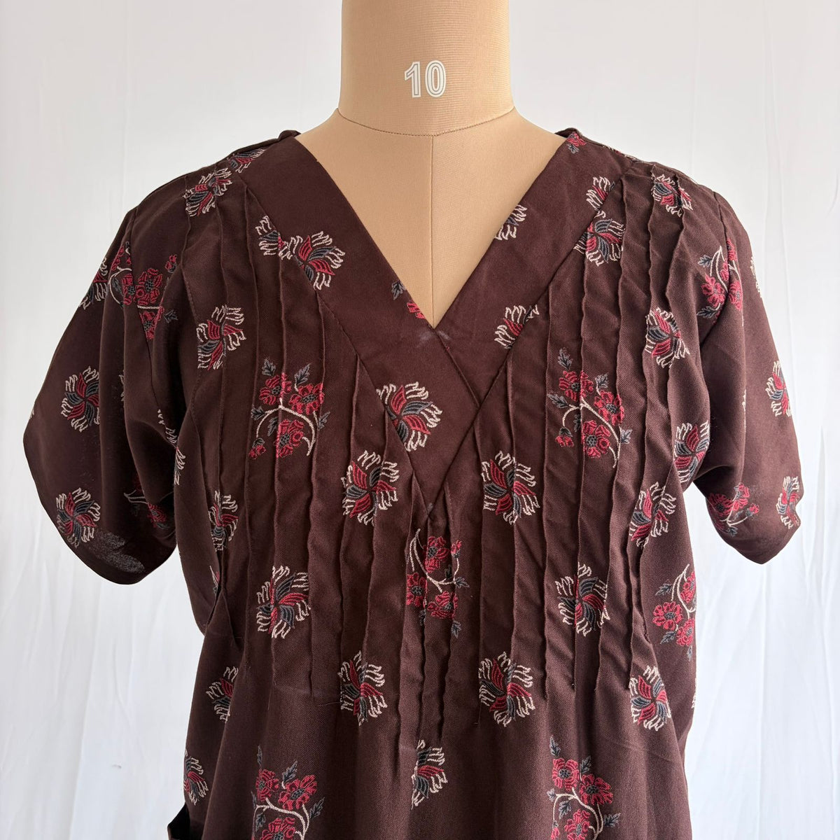 Coffee Brown Printed V-Neck Alfine Churidar Cut Nighty | Free Size | Chest Width 44″| Length 56″