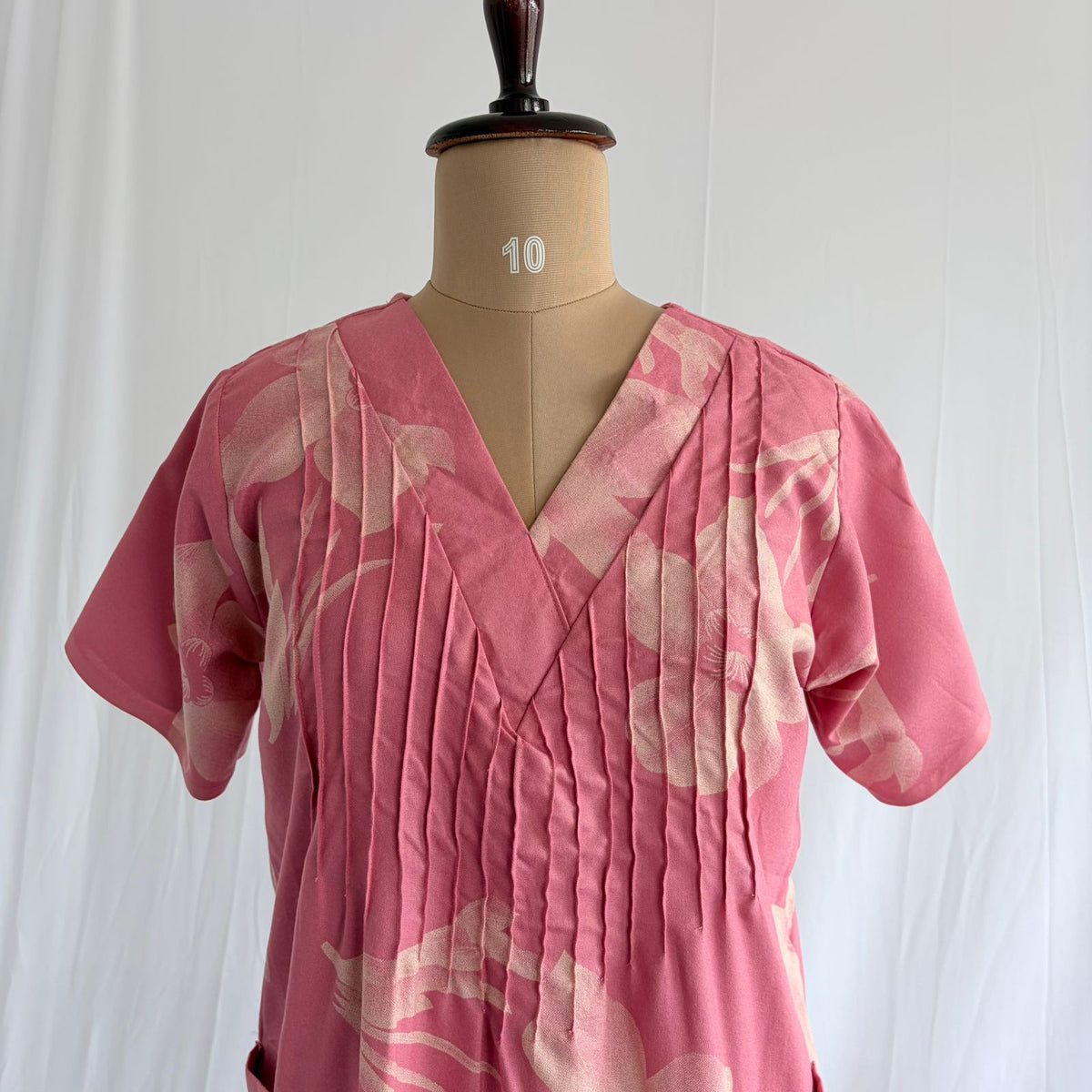 Pink Floral Printed V-Neck Alfine Churidar Cut Nighty | Free Size | Chest Width 44″| Length 56″