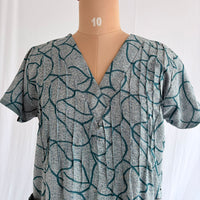 Blue Printed V-Neck Alfine Churidar Cut Nighty | Free Size | Chest Width 44″| Length 56″
