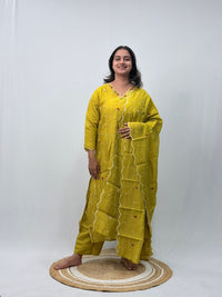 Pista Green Floral Embroidered 3 Piece Set
