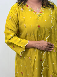 Pista Green Floral Embroidered 3 Piece Set