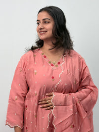Pastel Peach Floral Embroidered 3 Piece Set