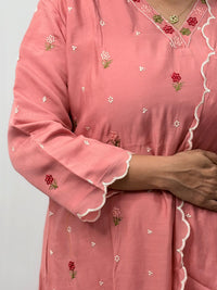 Pastel Peach Floral Embroidered 3 Piece Set