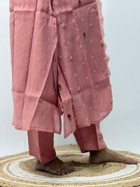 Pastel Peach Floral Embroidered 3 Piece Set