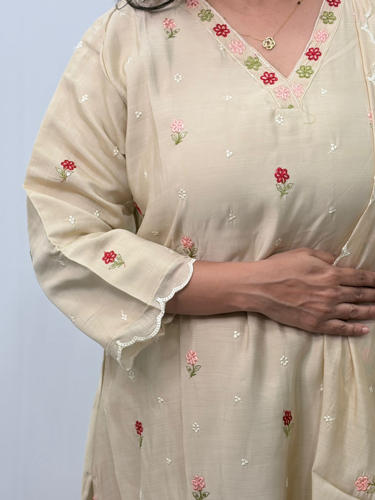 Ivory Floral Embroidered 3 Piece Set