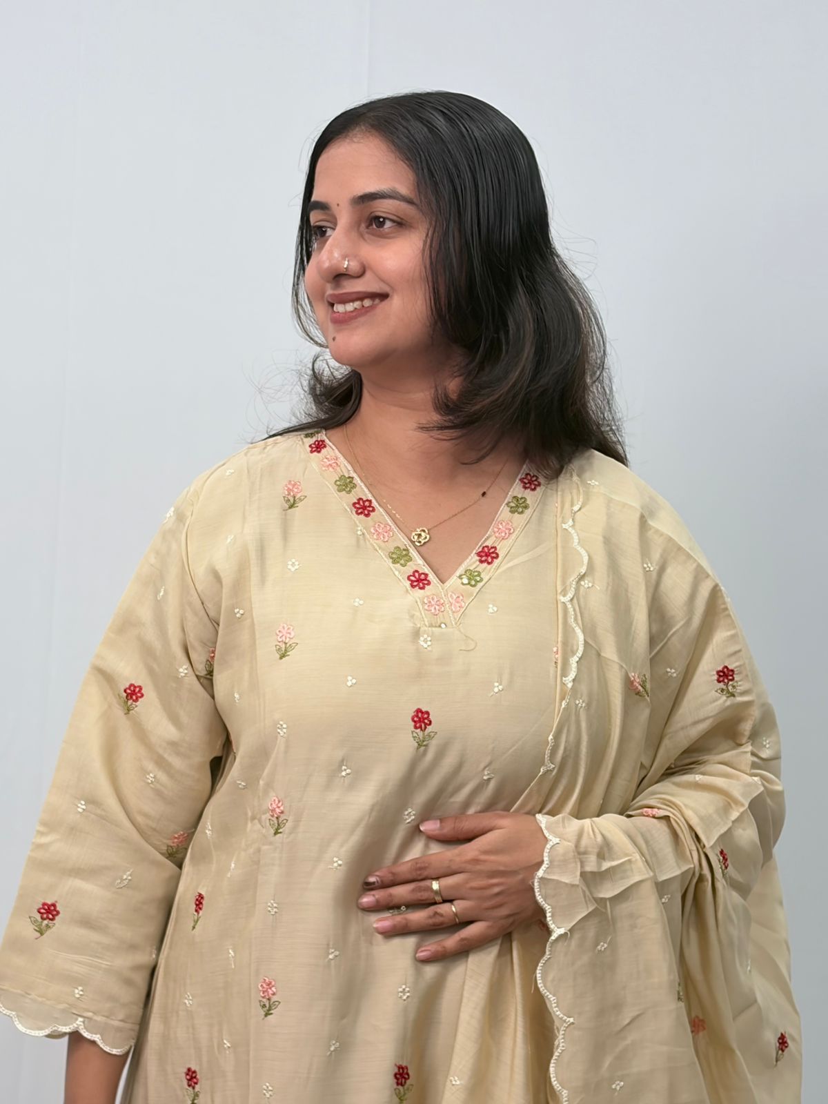 Ivory Floral Embroidered 3 Piece Set