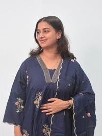 Navy-Blue Floral Embroidered 3 Piece Set
