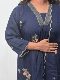 Navy-Blue Floral Embroidered 3 Piece Set