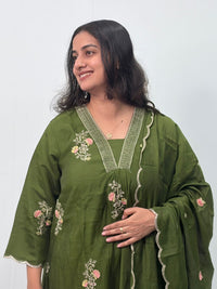 Olive Green Embroidered 3 Piece Set