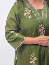 Olive Green Embroidered 3 Piece Set