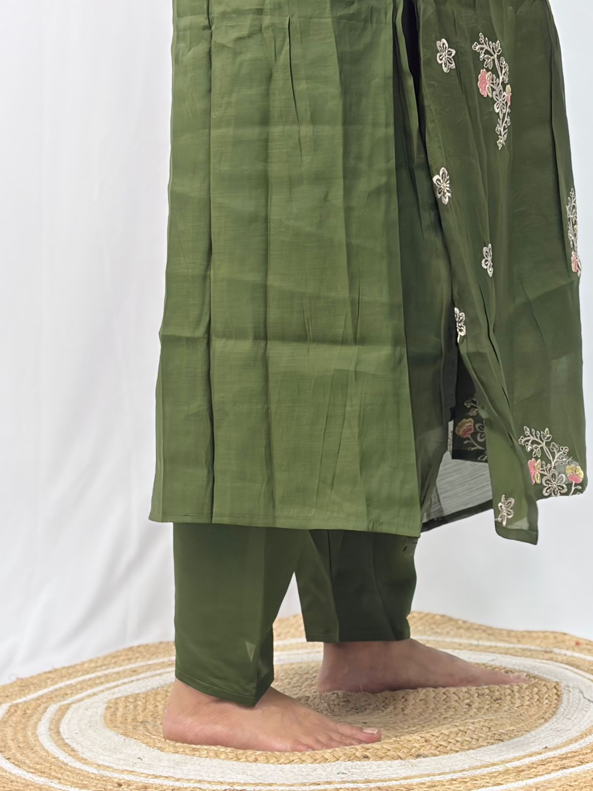 Olive Green Embroidered 3 Piece Set